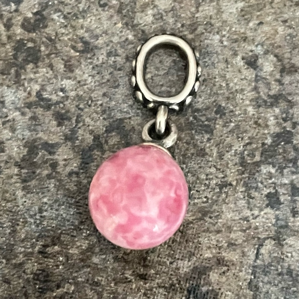 EUC Pandora 791600 Silver Speckled Beauty Pink Murano Glass Dangle Charm - HTF